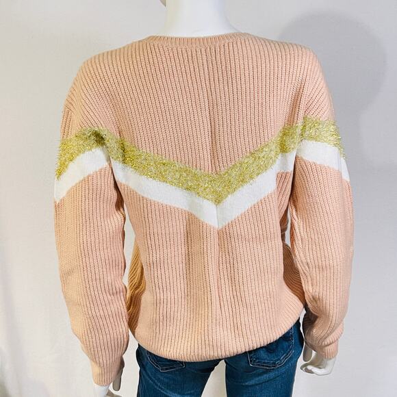 Nine West Knit Sweater Womens Medium Peach Pink Chevron Baggy Comfy Pullover - Picture 3 of 15